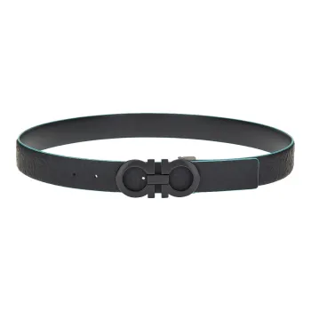 FERRAGAMO Smooth Buckle Leather Belts Men's Green Black