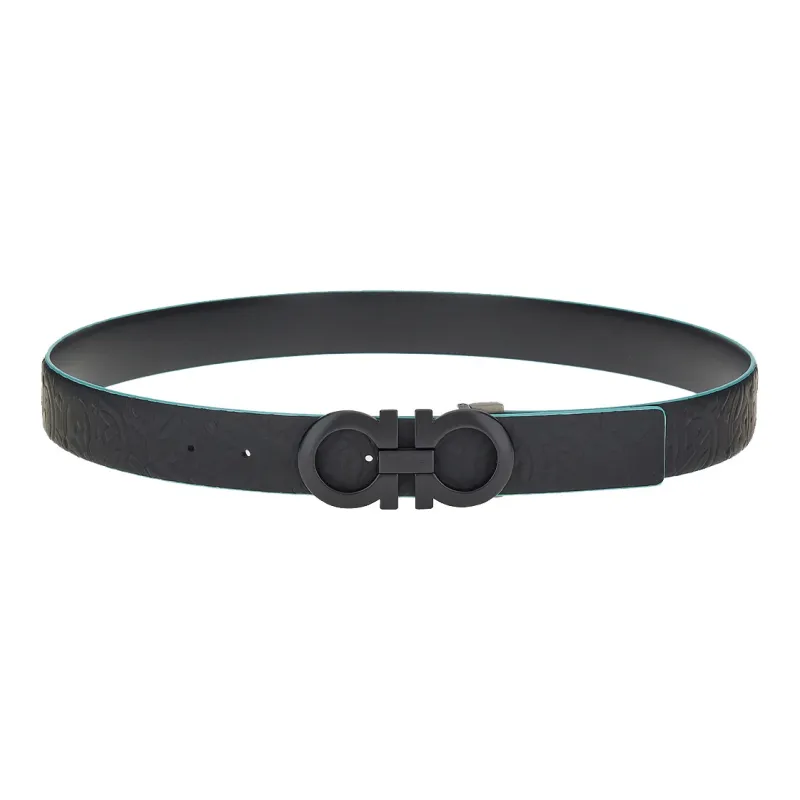 FERRAGAMO Smooth Buckle Leather Belts Men's Green Black-0