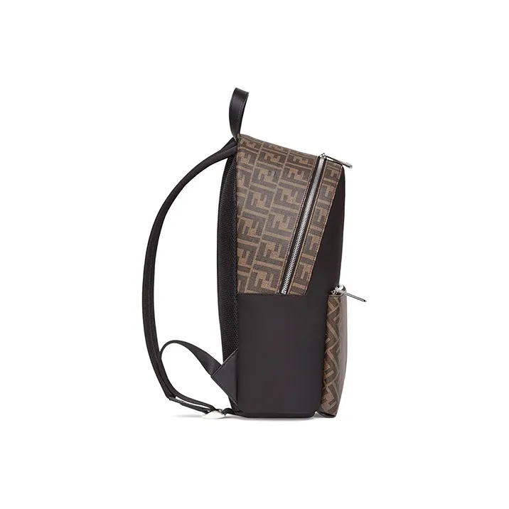 FENDI Coated Canvas Patchwork Nylon Backpack Men's Black Brown & Multicolor-1