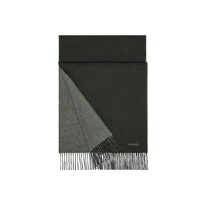 HERMES Knit Scarves Unisex Gray Black-0