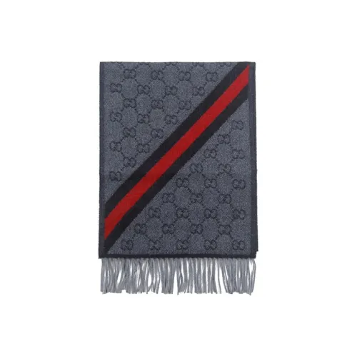 GUCCI GG Pattern Webbing Line Wool Knit Scarf