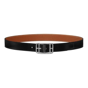 HERMES Togo Calfskin Double Sided Belt Leather Belts Unisex Black/Brown Width 32MM