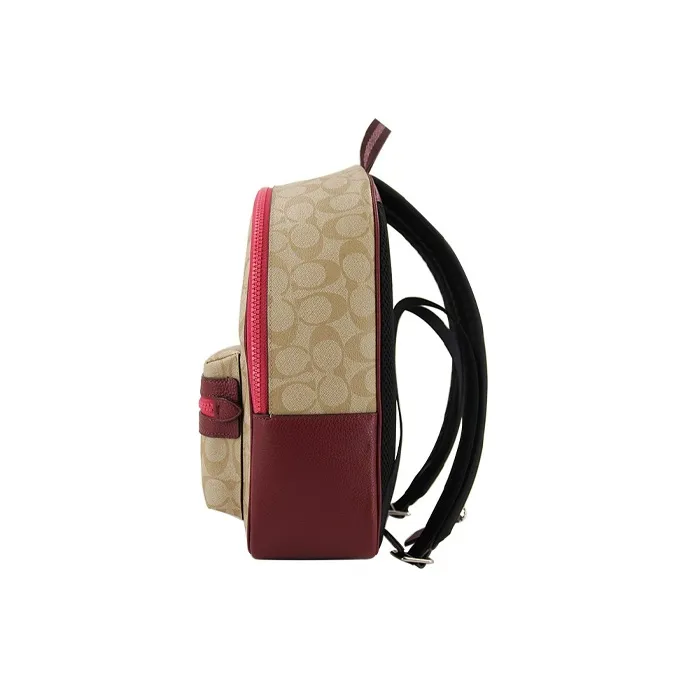 COACH X Guang Yu Charlie PVC Laminated Fabric Lining Backpack Large Size Women's Red & Brown Monogram-2