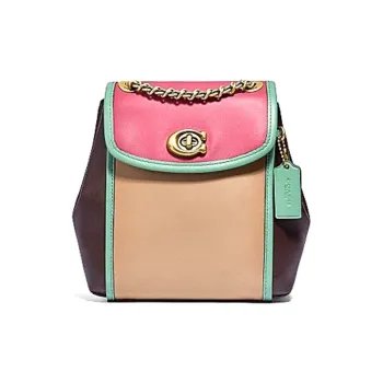 COACH Parker Leather Backpack Women's Pink & Green & Khaki & Dark Brown