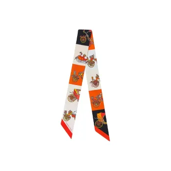 HERMES Silk Scarves Unisex Orange/Black