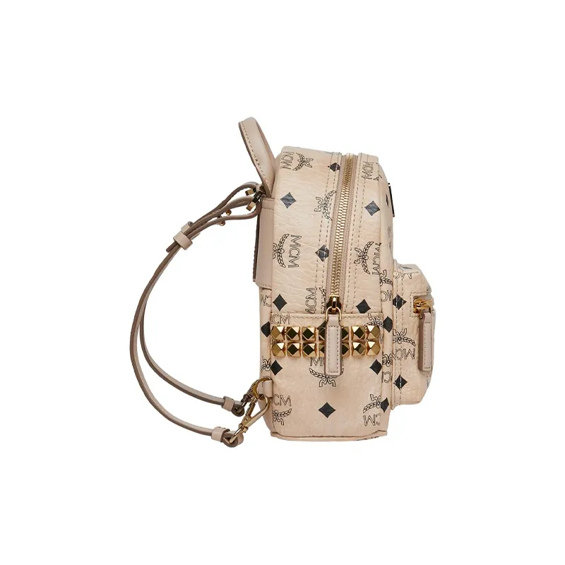 MCM Stark Visetos Leather Backpack Extra Mini Women's Beige-3