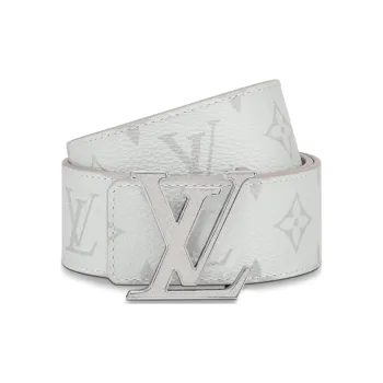 LOUIS VUITTON Cow Leather Canvas Leather Belts Men's White Width 4cm