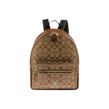 COACH Charlie PVC Backpack Medium Size Women's Khaki & Brown
