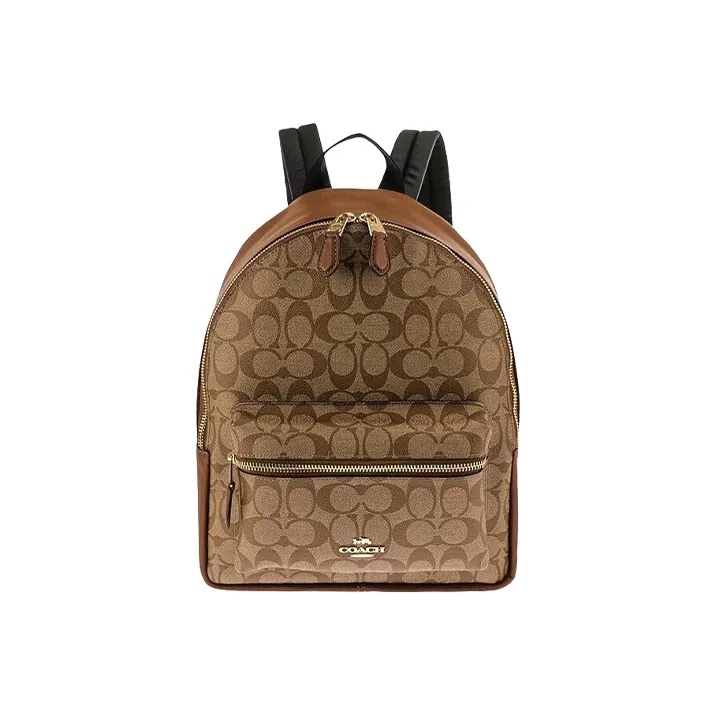 COACH Charlie PVC Backpack Medium Size Women's Khaki & Brown-0