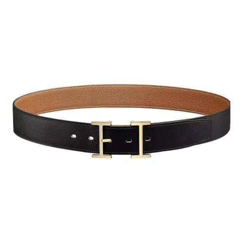 HERMES Leather Belts Men Black/Gold