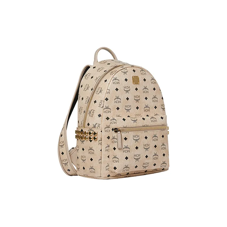 MCM Stark Backpack Visetos Side Studs Beige-1