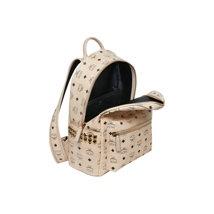 MCM Stark Backpack Visetos Side Studs Beige-4