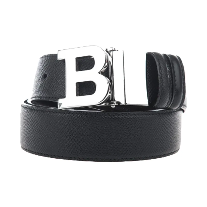 BALLY Smooth Buckle Cow Leather Belt Black Width  3.5 Cm Leather Belts Men's-2