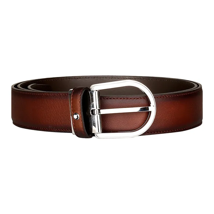MONTBLANC Leather Belts Men's Dark Coffee Width 3.5cm-0