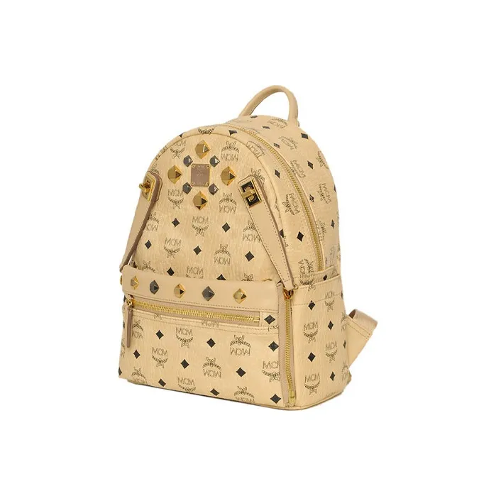 MCM Stark Visetos Leather Backpack Unisex Beige-2