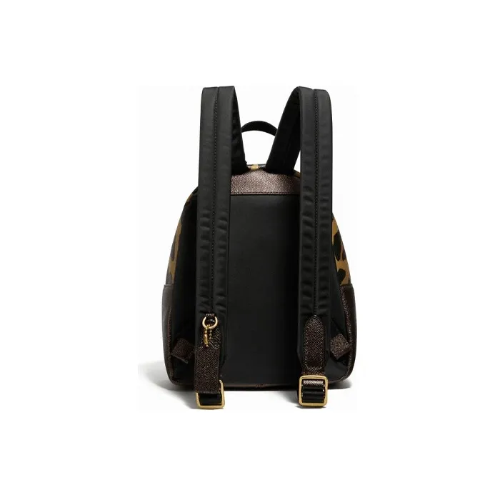 COACH Charlie Canvas With Leather Backpack Mini Unisex Dark Brown With Leopard Print-2