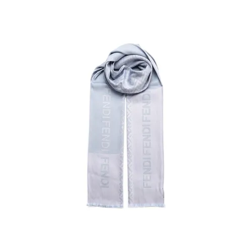 FENDI Silk Scarves Unisex Light Blue