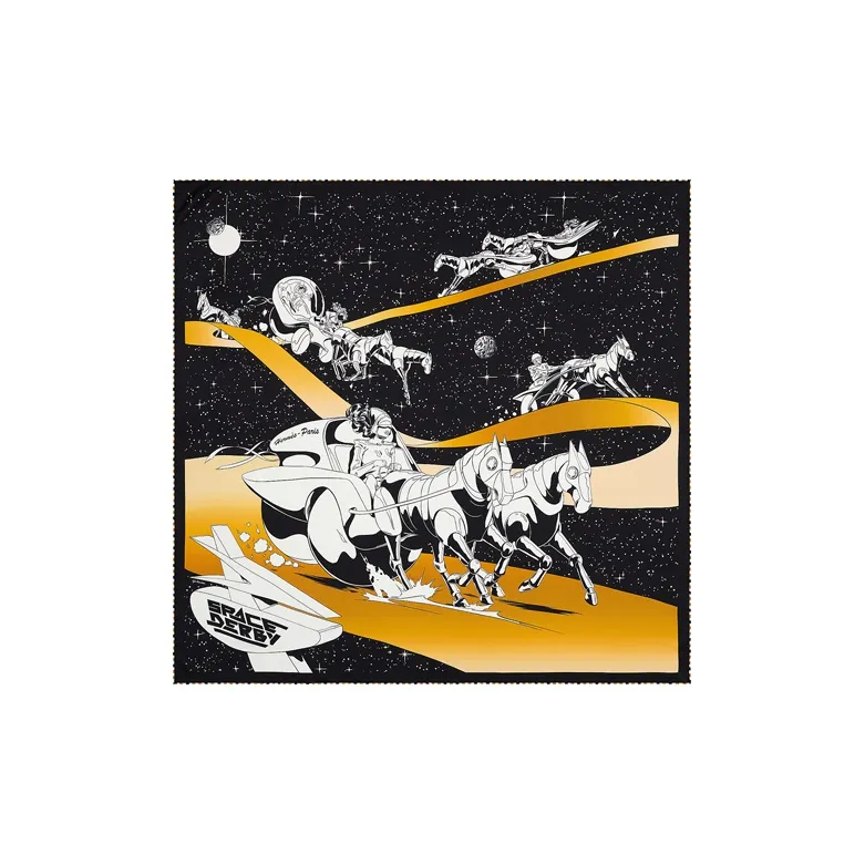 HERMES Silk Scarves Unisex Black Gold-0