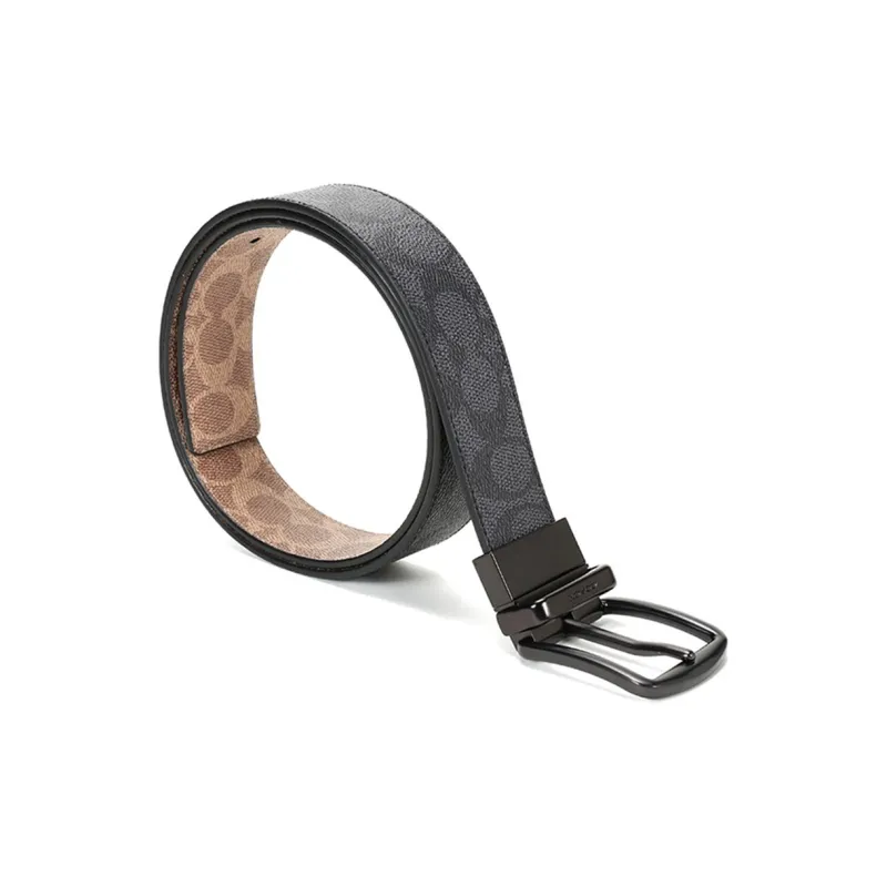 COACH Canvas Leather Belts Men's Black Brown Width 3.6cm-2