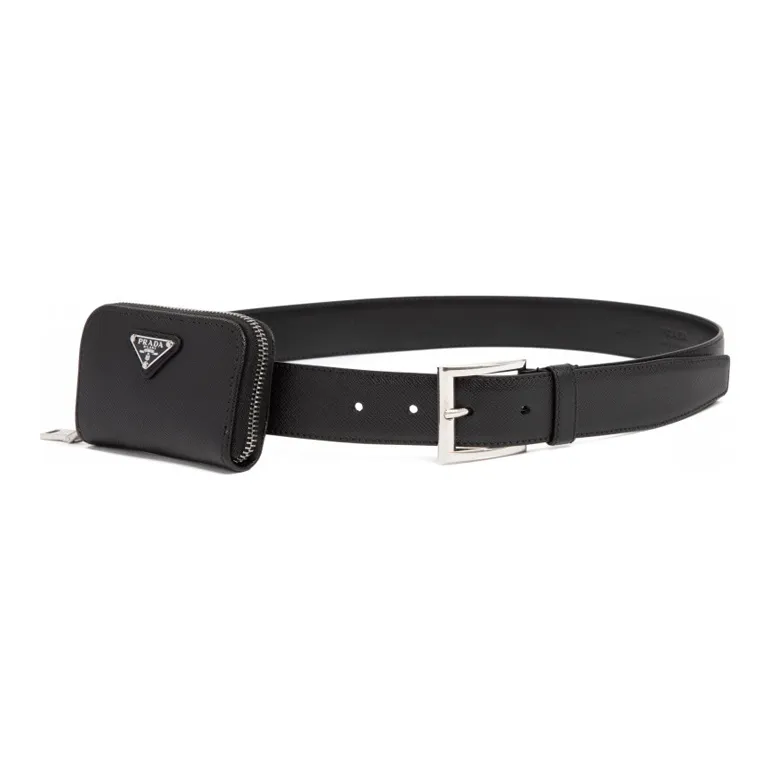 PRADA Saffiano Leather Belts Unisex Black 3.3cm-1