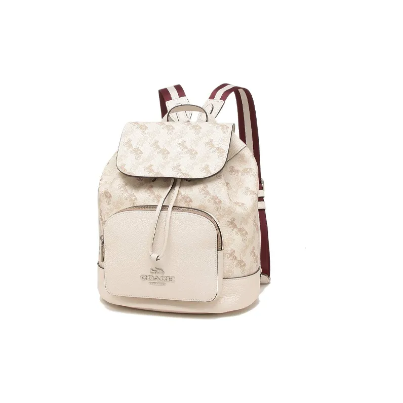 COACH Grained Leather Bucket Backpack Medium Size Women's White-2
