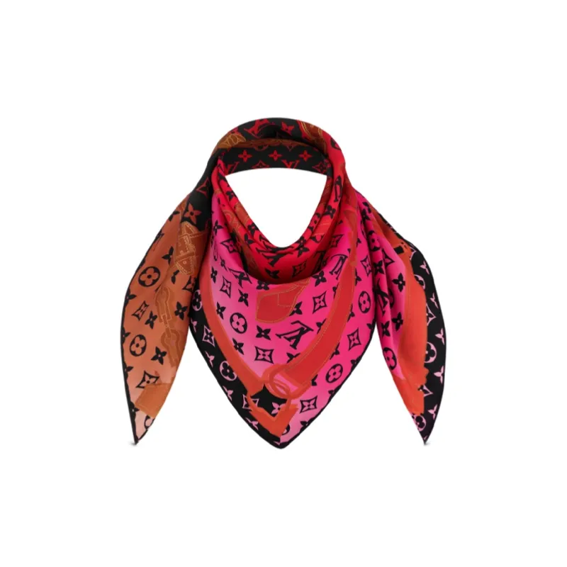 LOUIS VUITTON Confidential Silk Scarves Women's Black/Brown/Red/Pink-2