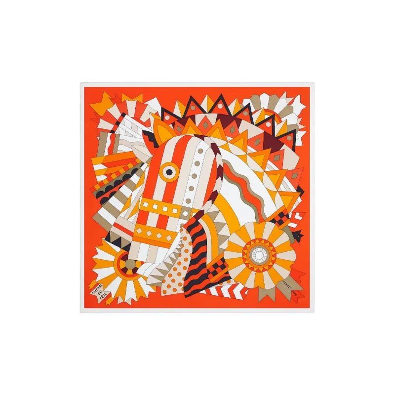 HERMES Silk Scarves Women's Orange/Brown/Khaki-0