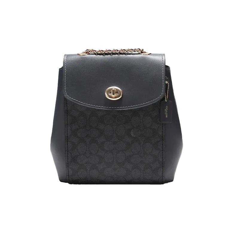 COACH Parker Coated Canvas With Leather Backpacks Backpack Small Size Women's Midnight Blue With Monogram-0