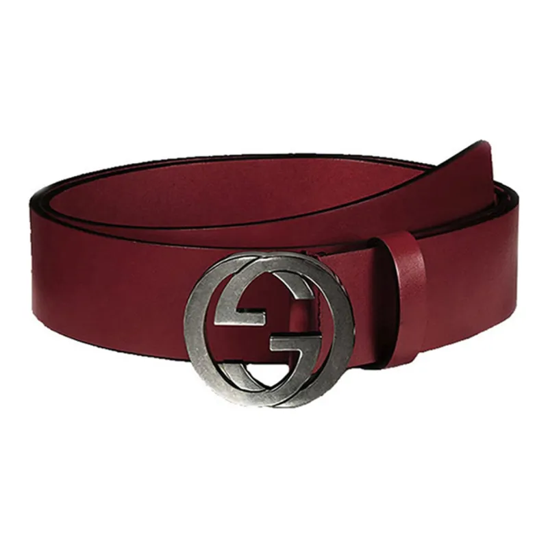 GUCCI Double G With Buckle Cow Leather Leather Belts Men's Red Width  4cm-1
