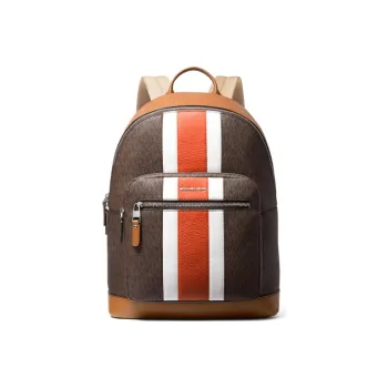 MICHAEL KORS Hudson Textile Artificial Leather Backpack Men's Dark Brown/Leather Brown/White/Orange