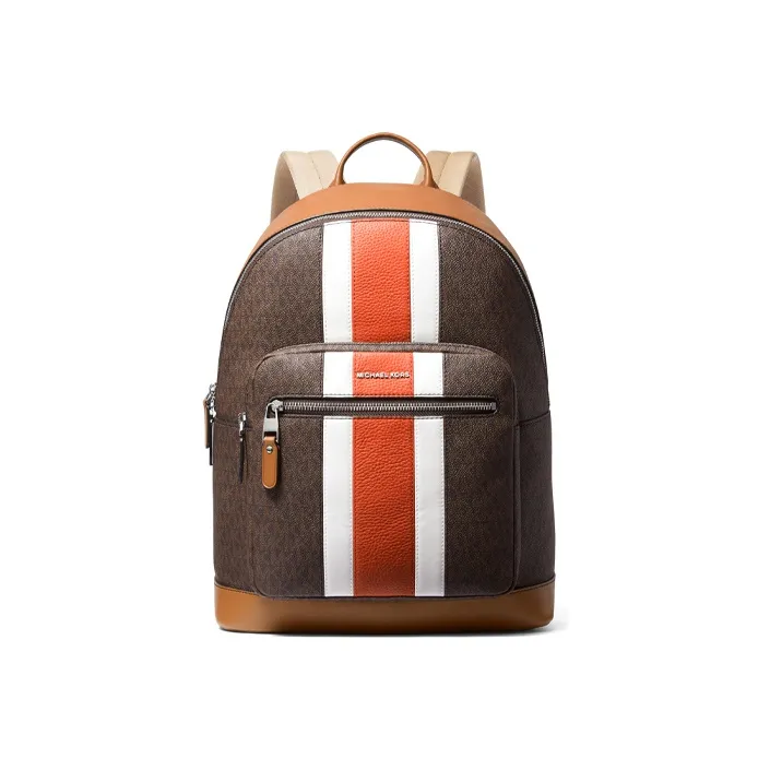 MICHAEL KORS Hudson Textile Artificial Leather Backpack Men's Dark Brown/Leather Brown/White/Orange-0