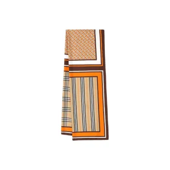Burberry Monogram Icon Stripe And Check Print Silk Scarf