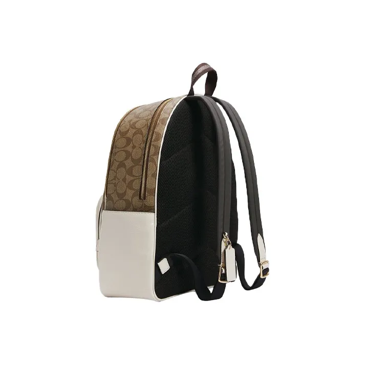 COACH Leather Patchwork With PVC Backpack Tubas Women's White & Brown Monogram-1