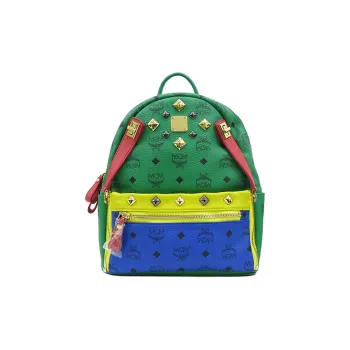MCM Stark Visetos Leather Backpack Small Size Unisex Green & Blue