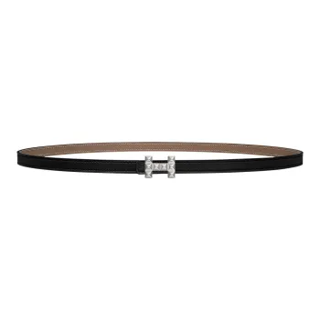 HERMES Medor Silver Buckle Epsom Calfskin Double-Sided Leather Belt Women's Black/Elephant Gray Width: 1.3cm