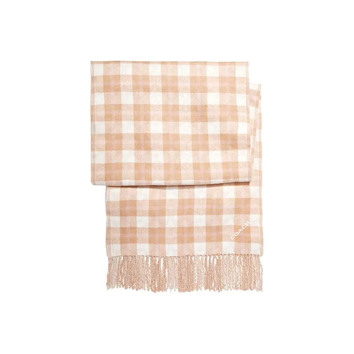COACH Wool Knit Scarves Unisex Khaki Plaid-0