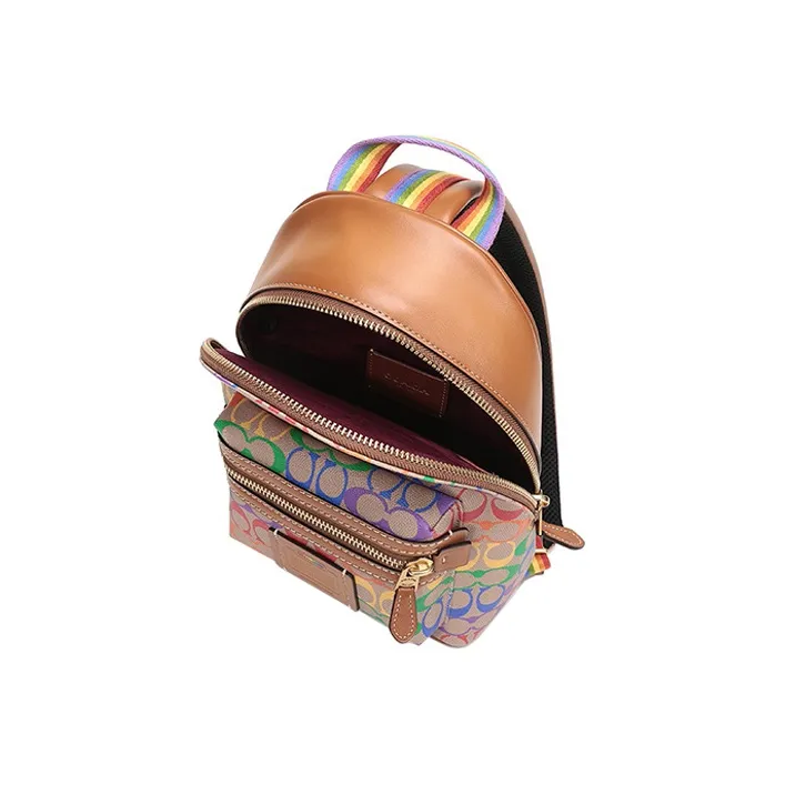 COACH Academy Coated Canvas Backpack Men's Tan Rainbow-5