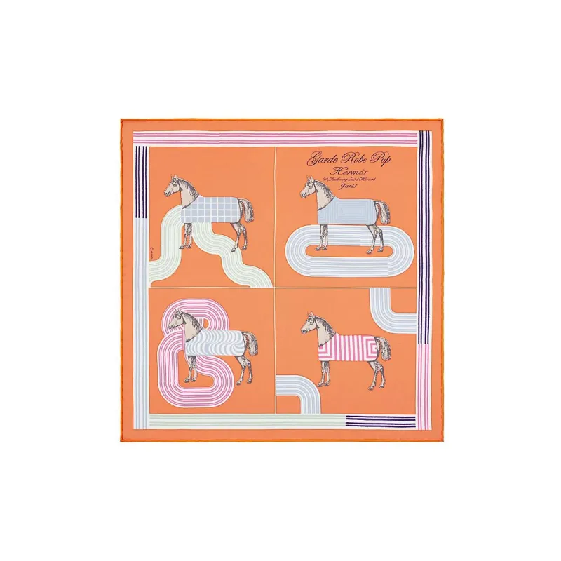 HERMES Silk Scarves Women's Apricot Yellow/Rose Pink/Blue-0