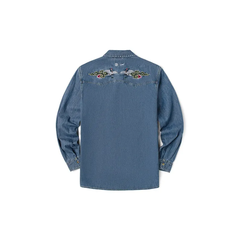 Lee SS22 Solid Color Animal Pattern Geometric Pattern Denim Shirt Spring And Autumn Men's Medium Light Blue-1