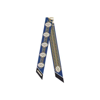 HERMES Small Silk Scarves Unisex Marine Blue/Black/Gold