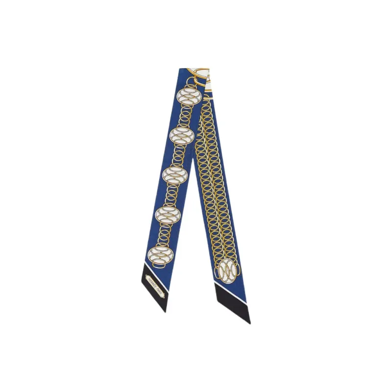 HERMES Small Silk Scarves Unisex Marine Blue/Black/Gold-0