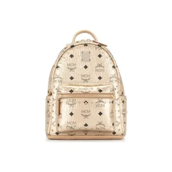MCM Stark Visetos Leather Handbag, Backpack, Backpack Women's Gold