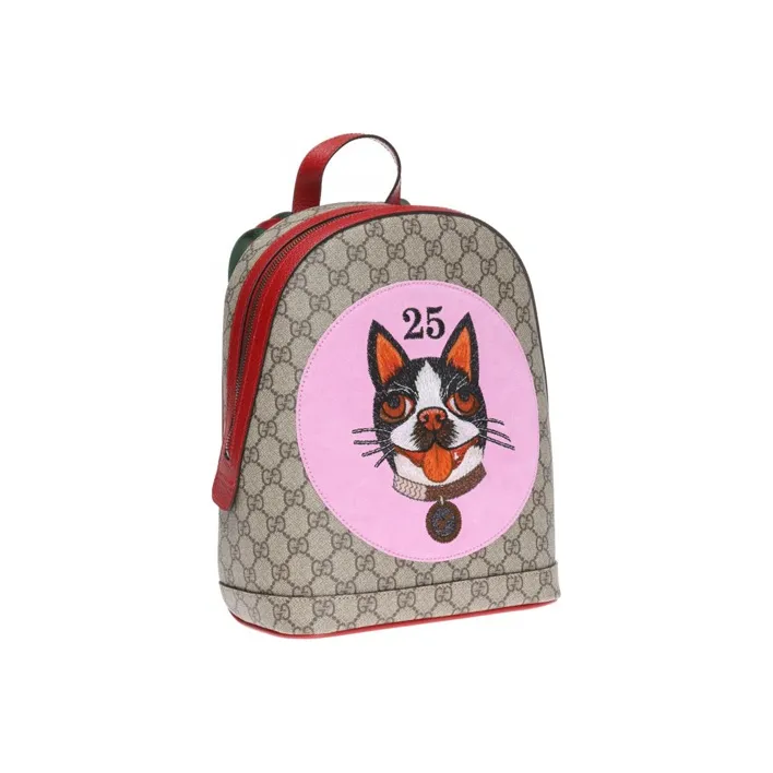 GUCCI Canvas With Leather Backpack Regular Women's Ebony/Pink/Red-1