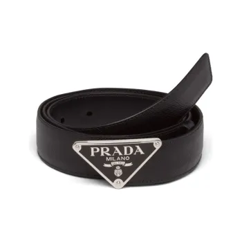 PRADA Leather Belts Unisex Black Width 3CM