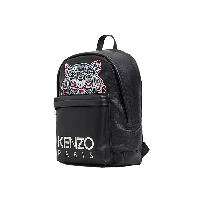KENZO Classic Tiger Head Leather Backpack Men's Black-1