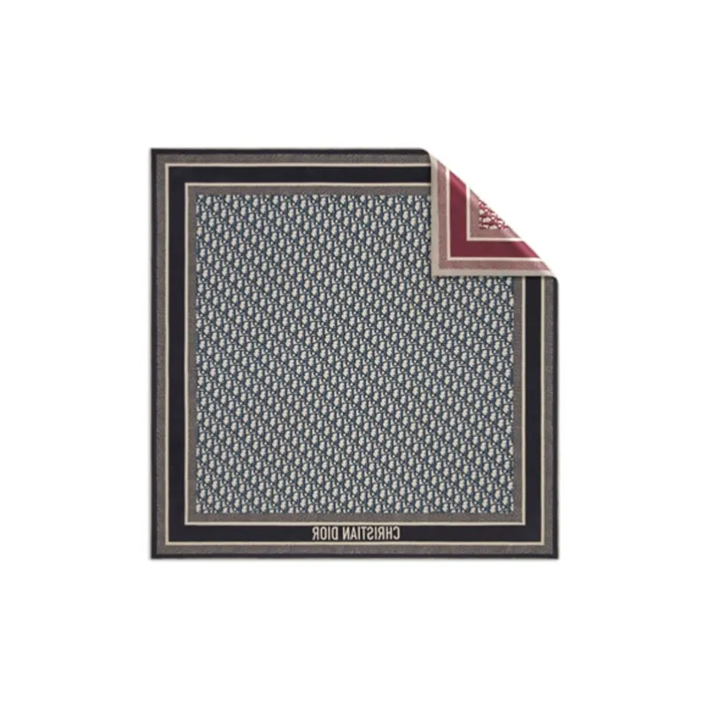 DIOR Silk Scarves Unisex Burgundy And Marine Blue-1