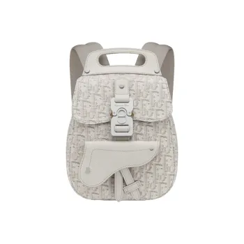 DIOR Saddle Canvas With Leather Backpack Mini Women's Beige