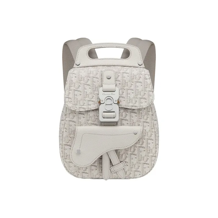 DIOR Saddle Canvas With Leather Backpack Mini Women's Beige-0