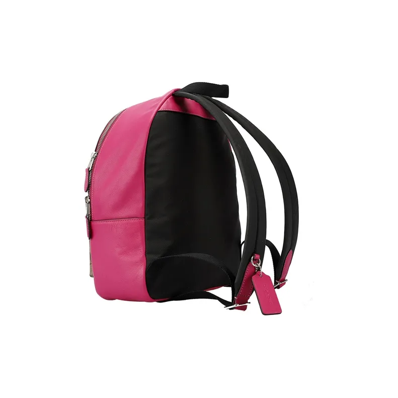COACH Charlie Canvas With Leather Backpack Medium Size Women's Khaki Monogram & Pink-2
