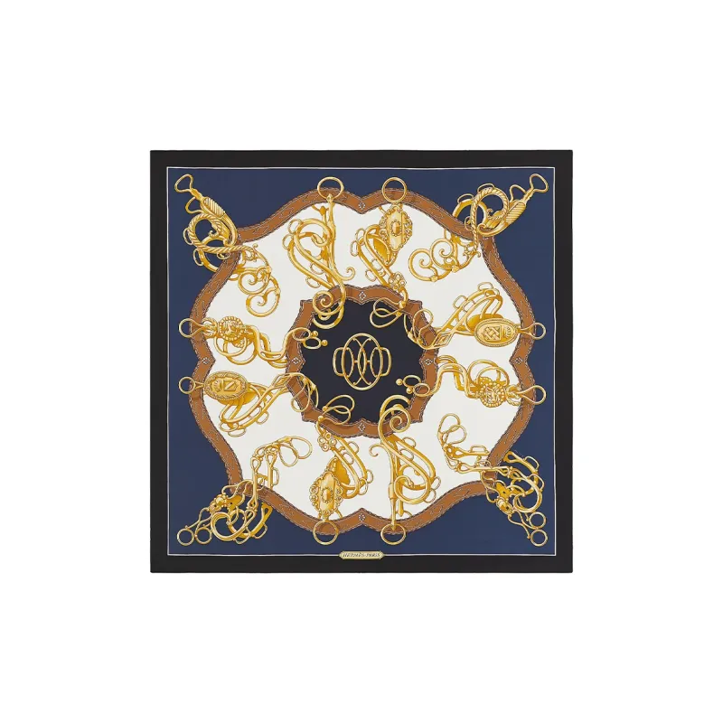 HERMES Silk Scarves Unisex Navy Blue-0